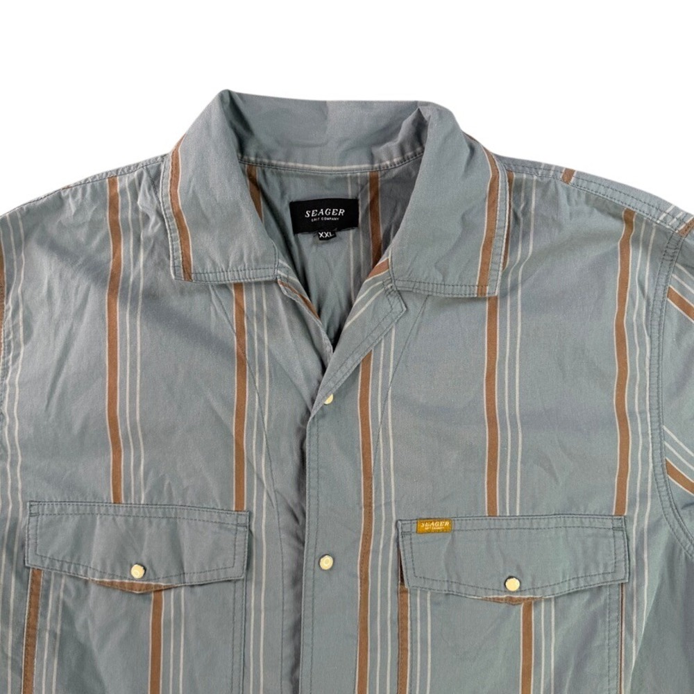 Seager Button Down Mens XXL Blue Striped Western Pearl Snap Shirt Huckberry